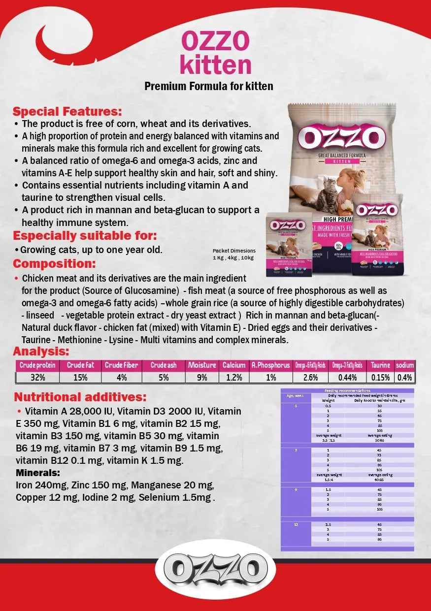 أوزو طعام جاف بريميوم للقطط الصغيرة – Ozzo Cat Kitten Premium Formula Dry Food 1 KG