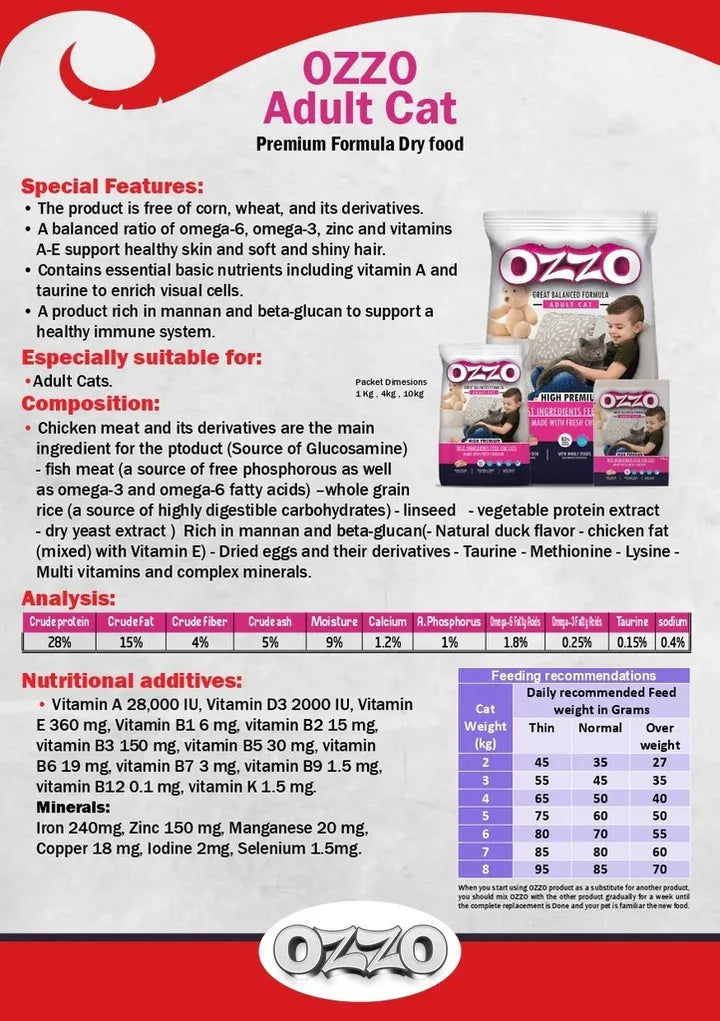 اوزو طعام جاف للقطط الكبيرة بريميوم – Ozzo Cat Adult Premium Formula Dry Food 1KG